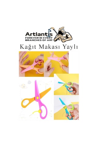 Renkli Kağıt Makası 1 Adet Plastik Yaylı Küt Uç Korumalı Okul Makası Çocuk Makası Okul Öncesi Kreş Ana Sınıfı