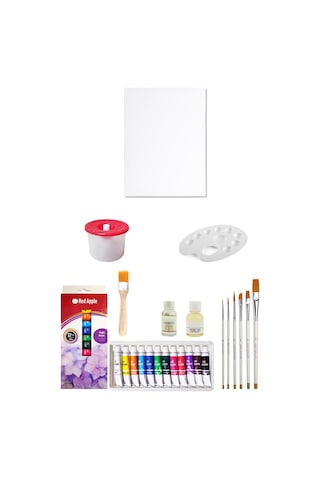 Red Apple Tüp Yağlı Boya Seti 12 ml 12'li 25x35 Tuval Seti