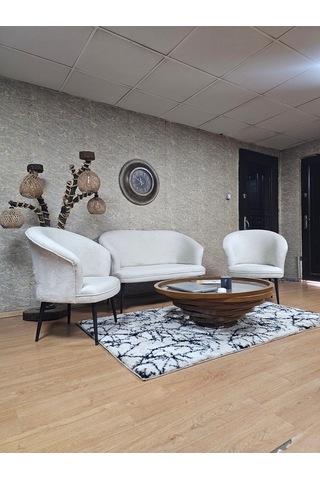 Zafir Teddy Takım Siyah Boyalı Sivriltme Ayak Çay Seti Koltuk - Berjer , Balkon, Salon, Ofis Krem