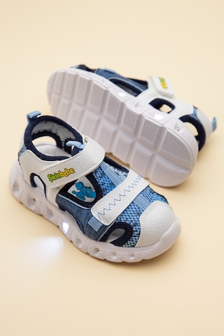Şirin Bebe Şirinbebe Ortopedik Erkek Bebek Sandalet Beyaz Işıklı Taban Cırtlı Önü Kapalı-4759