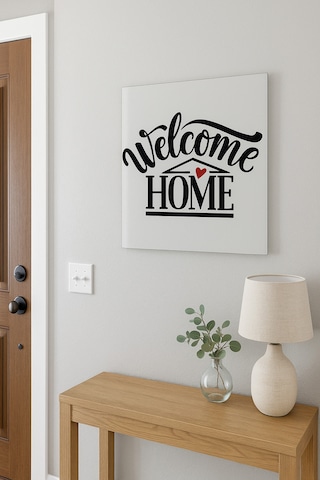 Welcome Home Yazılı Minimalist Cam Tablo Sıcak Ve Modern Karşılama Tasarımı