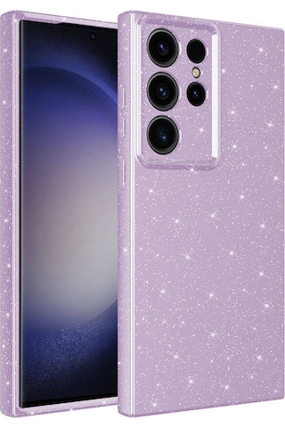 Zore Galaxy Uyumlu S24 Ultra Kılıf Kamera Korumalı Simli Lüks Koton Kapak - Lila Lila