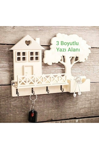 Hdrlazerdizayn Ahşap Ağaç Ve Ev Model Anahtar Askısı Ve Raf