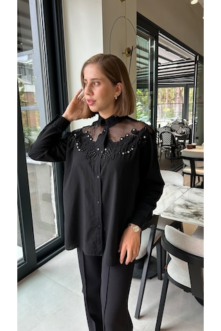 Elif Tarakçı Butik Siyah Tül Gömlek Siyah