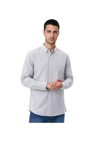 Arma Ar-ma Erkek Keten Gömlek Baskisiz Basic Düğme Kapamali Cepsiz Uzun Kollu Gömlek Dokuma Kumaş Regular Fit %60 Pamuk %40 Keten Y31485118102 Gri-g2