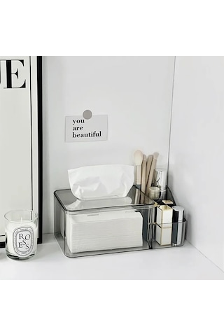 S Gri-ıns Şeffaf Akrilik Doku Kutusu Kalem Makyaj Fırça Saklama Kutusu Yaratıcı 3 Izgaralar Peçete Tutucu Muhtelif Kozmetik Organizatör İle