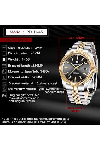 Pagani Design Pd-1645 Datejust Yeni Mekanik Erkek Kol Saati Otomatik Retro Saatler Erkek Su Geçirmez Çelik Saat Rose Gold - Gümüş