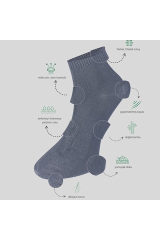 Kral Socks Erkek Bambu Patik Düz Desen Dikişsiz 3 Çift Çorap Füme - Lacivert