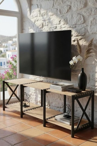 Zenna Ekko Tv Sehpa Ahşap Masif Siyah