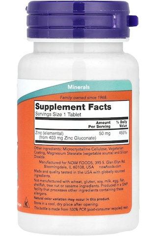 Now Foods Zinc Çinko Demir 50 Mg, 100 Tablet
