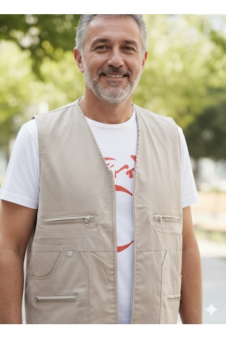 Reva Çok Cepli Erkek Yelek Açık Bej