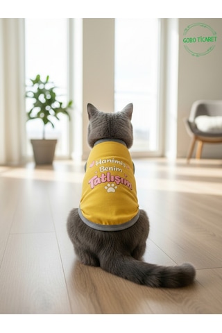 Sarı Hanimiş Benim Tatlışım Baskılı Kedi Ve Köpek Kıyafeti Tişörtü Elbisesi Large/l/beden 3