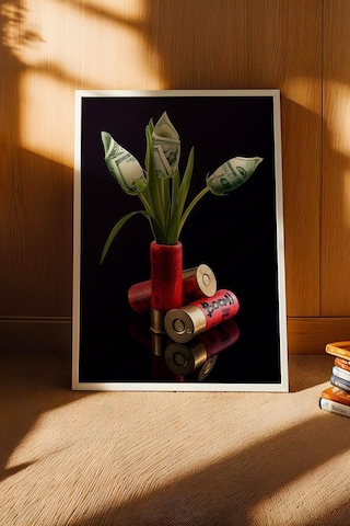 Av Fişeği İçinde Dolar Çiçekleri Çerçeveli Tablo Genç Odası Gaming Room Modern Ofis Modifiye Sanat