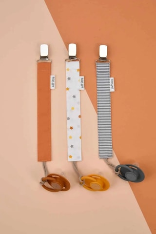 E&f Store 3'lü Emzik Askısı Seti - Somon - Yıldız - Gri Beyaz Çizgili Çok Renkli