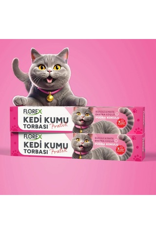 140 Adet Kedi - Evcil Hayvan Kumu Torbası Pratik Pudra Kokulu Büzgülü - Extra Güçlü 82x50cm 5580
