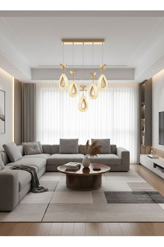 Damla Model 5"li Gold 3 Renk Modu Yemek Masası Oturma Çocuk Yatak Odası Modern Ledli Avize Altın