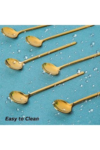 Ranyeek 8 Adet Gümüş Kaplama Paslanmaz Çelik İtalyan Kafe Kaşığı, 13.5 Cm Mini Çay Kaşığı, Kahve, Tatlı, Dondurma İçin, Yıkama Makinesine Uygun Altın