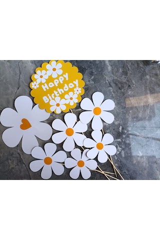 Papatya Konsept Büyük Pasta Kürdanı Pasta Süsü Cupcake Süsü 7parç