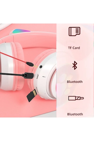 Exenar SW88 Bluetooh 5.0 Kablosuz Kedi Kulak Üstü Kulaklık + Aux Kablo