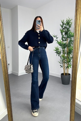 Woddi Ispanyol Lacivert Yüksek Bel Likralı Esnek Jeans Pantolon Kot New Laci Vert