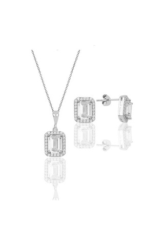 Gümüş Baget Taşlı Kolye Küpe Ikili Set Wss13