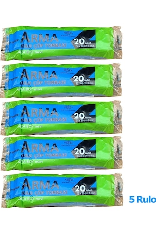 Arma Mavi Orta Boy 55 x 60 CM - 30 Litre Çöp Torbası Poşeti - 20 Adetlik 5  Rulo