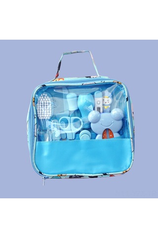 Yaozixa Bebek Bakımı 13 Parça Seti - Burun Emici, Tırnak Kırıcı, Termometre Ve Temizlik Aletleri - Mavi Sağlıklı Bakım Takımı