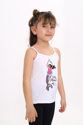 Toontoy Kids Toontoy Kız Çocuk Deniz Kızı Baskılı Pul İşlemeli Atlet Beyaz
