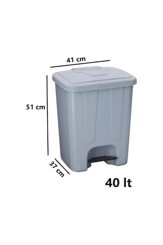 Omnipazar Sy-4255 40 Lt Köşeli Pedallı Plastik Çöp Kovası İç Kovasız Gri