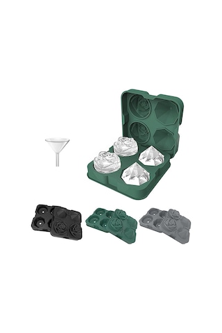 4 Delikli Gül Elmas Şekli Kokteyl Buz Küpü Kalıpları Silikon Buz Topu Makinesi, Renk: Buz Klipsli Gri Diğer