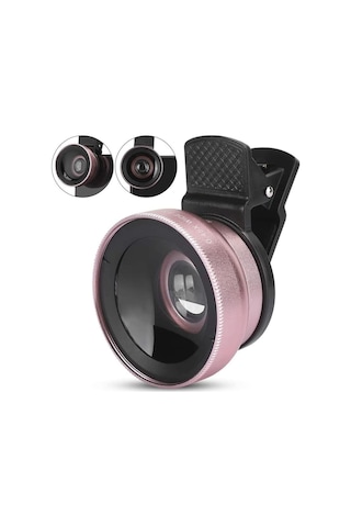 2 Si 1 Arada Klipsli Telefon Kamera Lensi 0.45x Ultra Geniş Açı 10x Makro 37mm Evrensel 49mm Uv Port Rose Gold Rose Gold