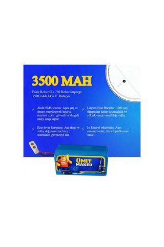Fakir Robert Rs 720 Robot Süpürge 3500 Mah 14.4 V Batarya Uyumlu Uzun Ömürlü, Yüksek Performans Pil