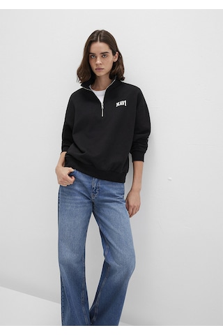 Mavi - Mavi Logo Baskılı Yarı Fermuarlı Siyah Sweatshirt 1s10179-900 Siyah