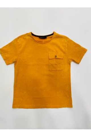 Richie Royce Çocuk Yıkamalı Sıfır Yaka Pamuklu Tshirt-6949-hardal Hardal