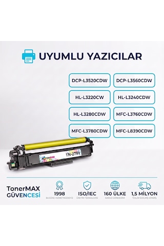 Brother Tn-279 Uyumlu, Toner Sarı- Çipli / Dcp-l3520cdw / L3560cdw / Hl-l3220cw / L3240cdw / L3280cdw / Mfc-l3270cdw / L3760cdw / L3770cdw / L3780cdw / L8390cdw