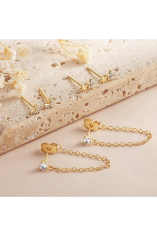 Kangvka 14k Altın Kaplama Zirkon Taşlı Kadın Küpe Seti - 3 Çift Çeşitli Stiller Loop Ve Stud - Günlük/formal Günlük Kullanıma Uygun Gold