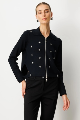 On Fashion Kadın Polo Yaka Zımbalı Fermuarlı Siyah Hırka 65905 Siyah