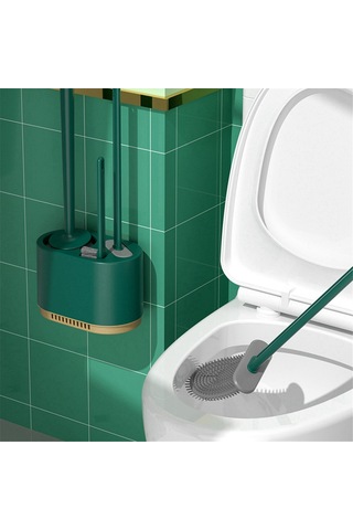 Yeşil 4'ü 1 Arada Silikon Tuvalet Fırçası Seti, Silikon Tuvalet Fırçası Yeşil