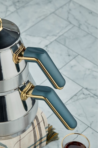 Everest 18/10 Paslanmaz Çelik Orta Boy Çaydanlık 0,75 L Demlik 1,75 L Alt Hazne Yeşil