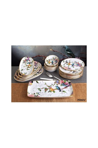 Flora 27 Parça 6 Kişilik Seramik Kahvaltı Pasta Tabağı Sunum Takımı Seti - Kup115f Çok Renkli