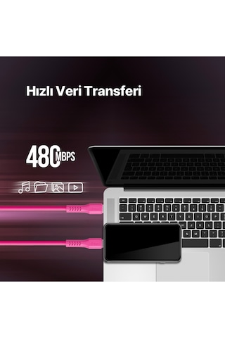 Ttec USB-C - Lightning Hızlı Şarj Kablosu 120 CM Neon Pembe