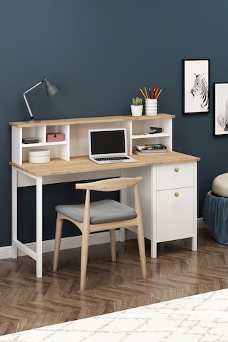 Remy Çalışma Masası Ahşap Kulplu Sepet-beyaz Sepet-beyaz Beyaz