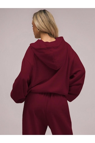 Macklin Unisex Kadın Erkek Baskısız Sportif Oversize 3 İplik Kapüşonlu Hoodie Ve Baggy Eşofman Altı Bordo
