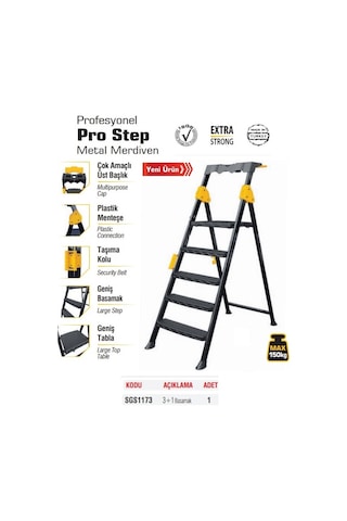 Sgs 3+1 Basamaklı Metal Merdiven Prostep Sgs1173