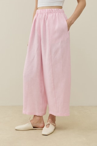 Molene Toz Pembe Barrel Fit Keten Pantolon
