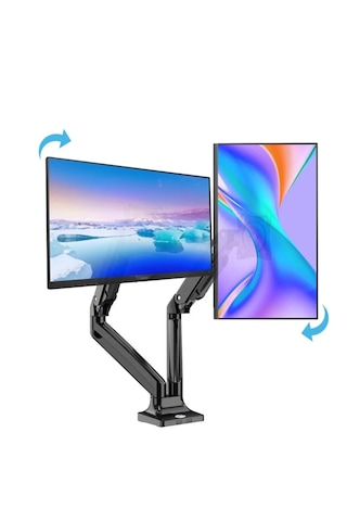 Amortisörlü Çift Monitör Tutucu 17-32 İnç Vesa Uyumlu Monitör Kolu Siyah