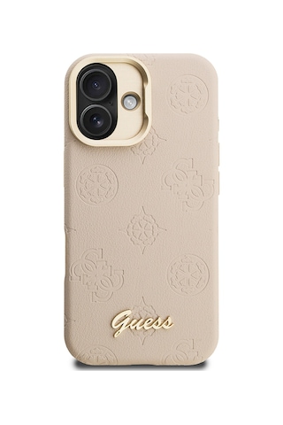 Apple Uyumlu iPhone 16 Kılıf Guess Lisanslı M-safe Şarj Özellikli Kamera Standlı Pu Deri Peony Kapak Bej