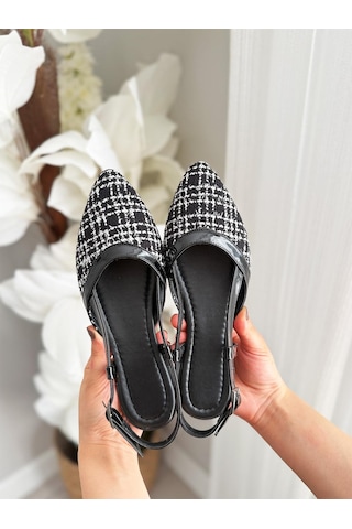 Asmi Shoes Kadın Tena Siyah Keten Arkası Açık Sivri Burun Günlük Babet Siyah1 Siyah