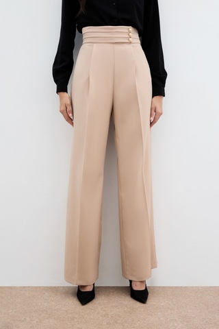 Sateen Bel Detaylı Pantolon - Bej