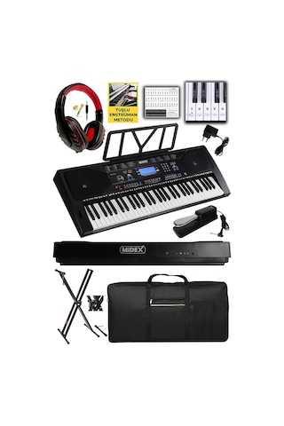 Midex Ps-4500ksp Tuş Hassasiyetli 61 Tuşlu Org Sustain Pedallı Usb Mp3 Pedal Stand Kulaklık Çanta Notalık Metod